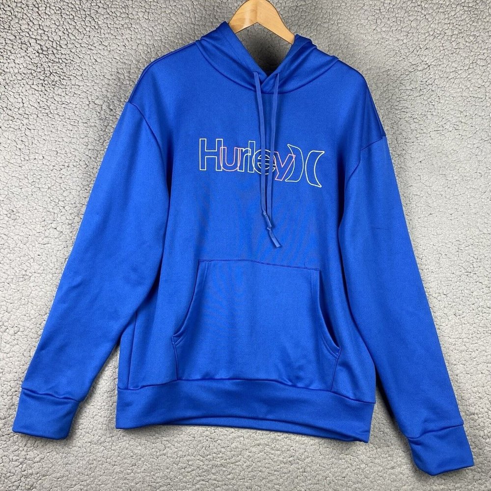 Hurley Hoodie Mens Sz M Blue Sweatshirt Spellout Logo Pullover Surf Skate Beach